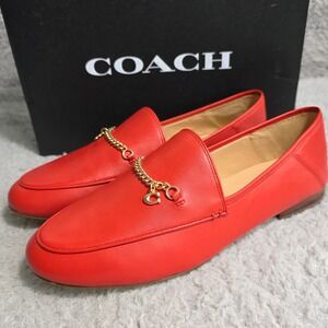 Coach Hanna Loafer Sports Red Leather‎ Chain Detail Women's Size 10B